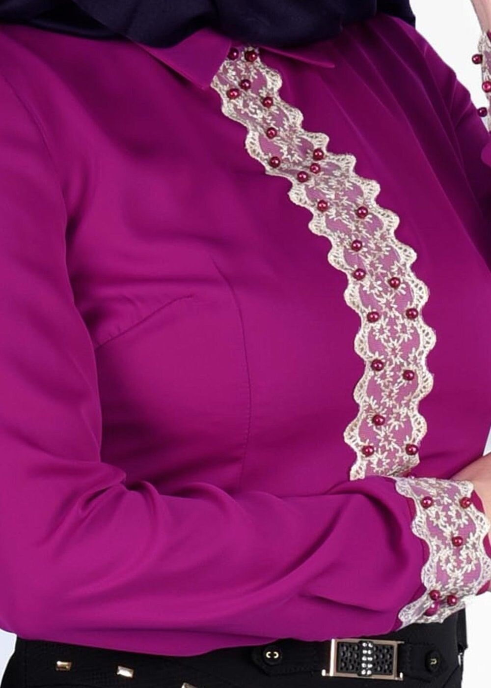 Tesettür giyim MOR GÜPÜR DETAYLI BLUZ 4238 