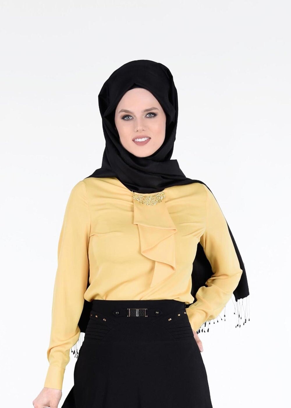 Tesettür giyim SARI T 4239 Nepal Tesettür Bluz-Alv Fashion