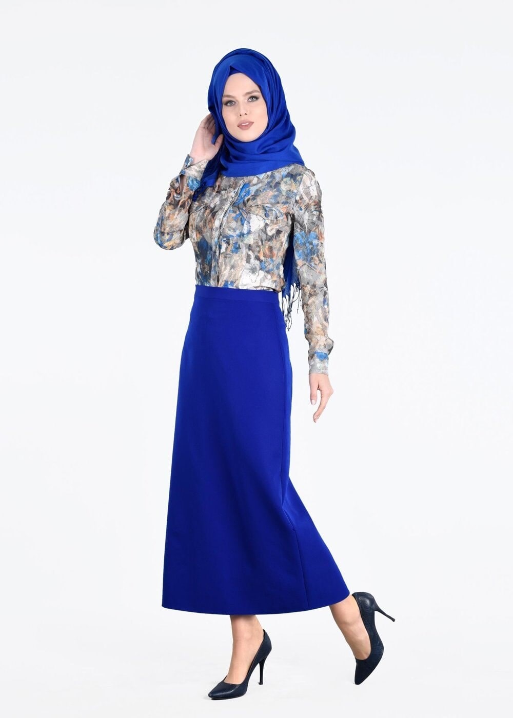 Tesettür giyim MAVİ T 4310 Maglia Tesettür Bluz-Alv Fashion