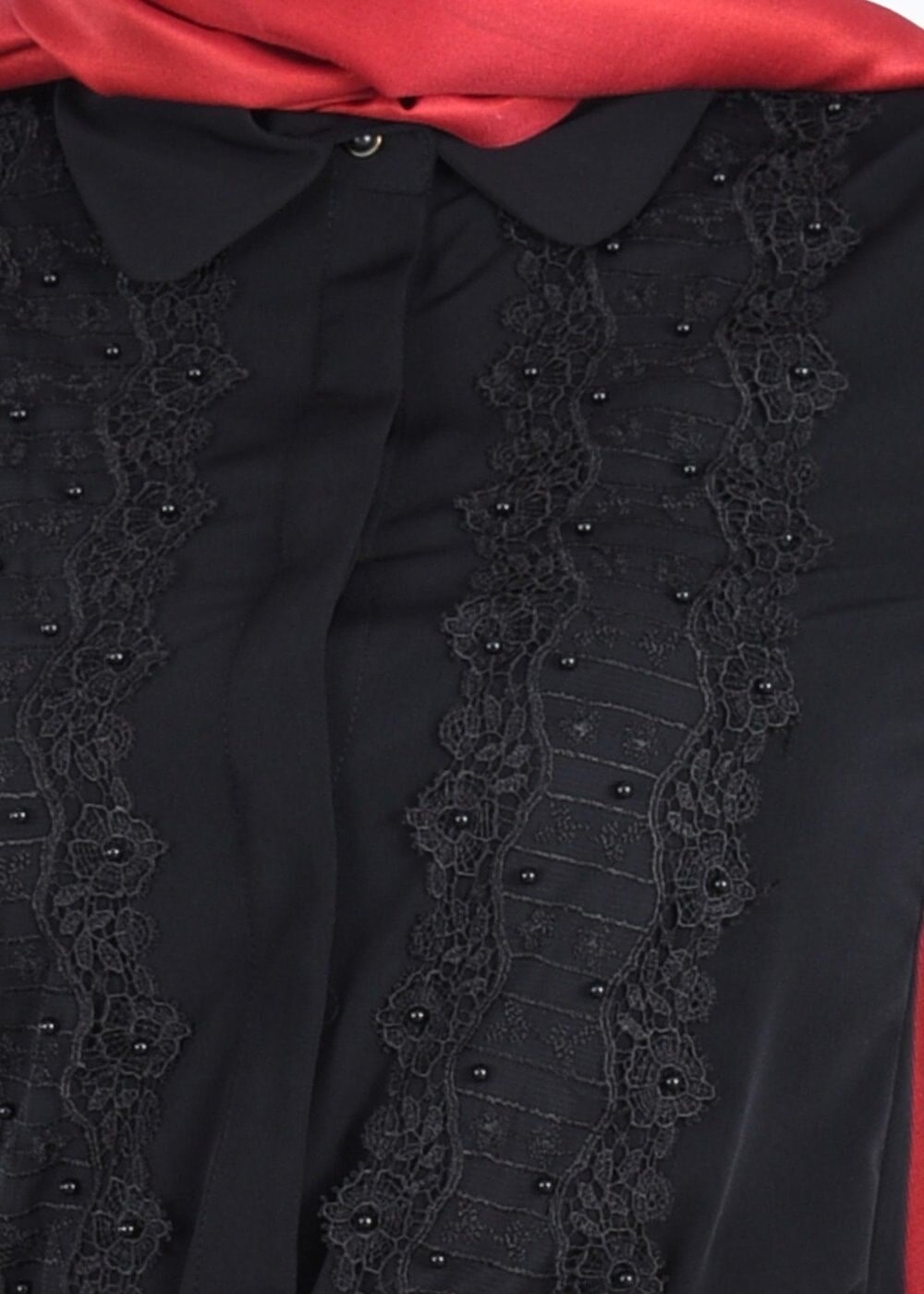 Tesettür giyim SİYAH GÜPÜR DETAYLI BONCUKLU BLUZ 4438 