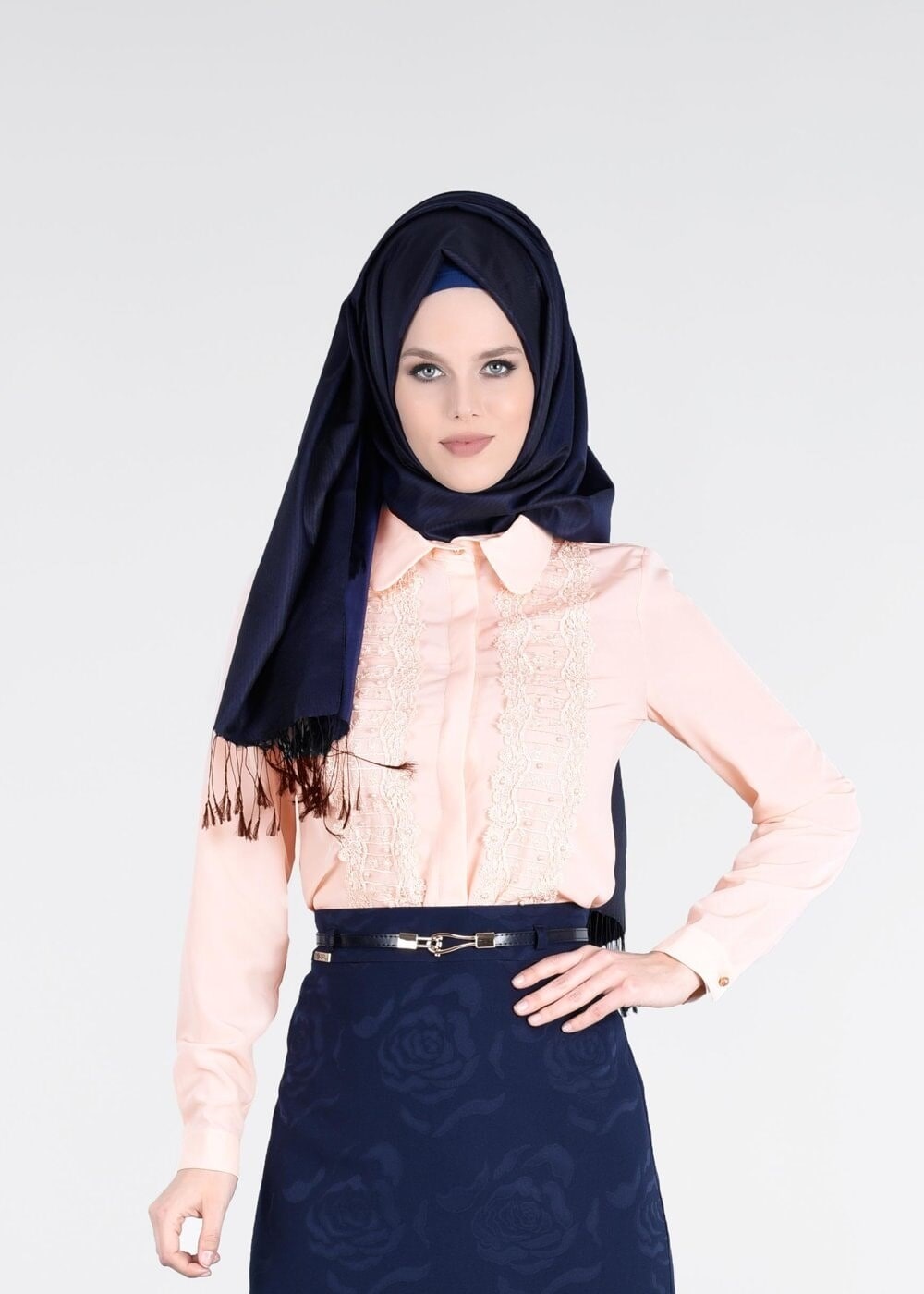 Tesettür giyim PUDRA GÜPÜR DETAYLI BONCUKLU BLUZ 4438 