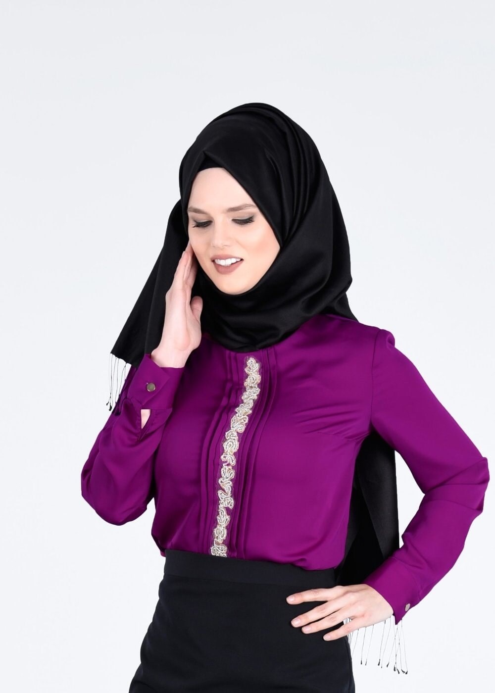 Tesettür giyim MOR NAKIŞLI BLUZ 4476 