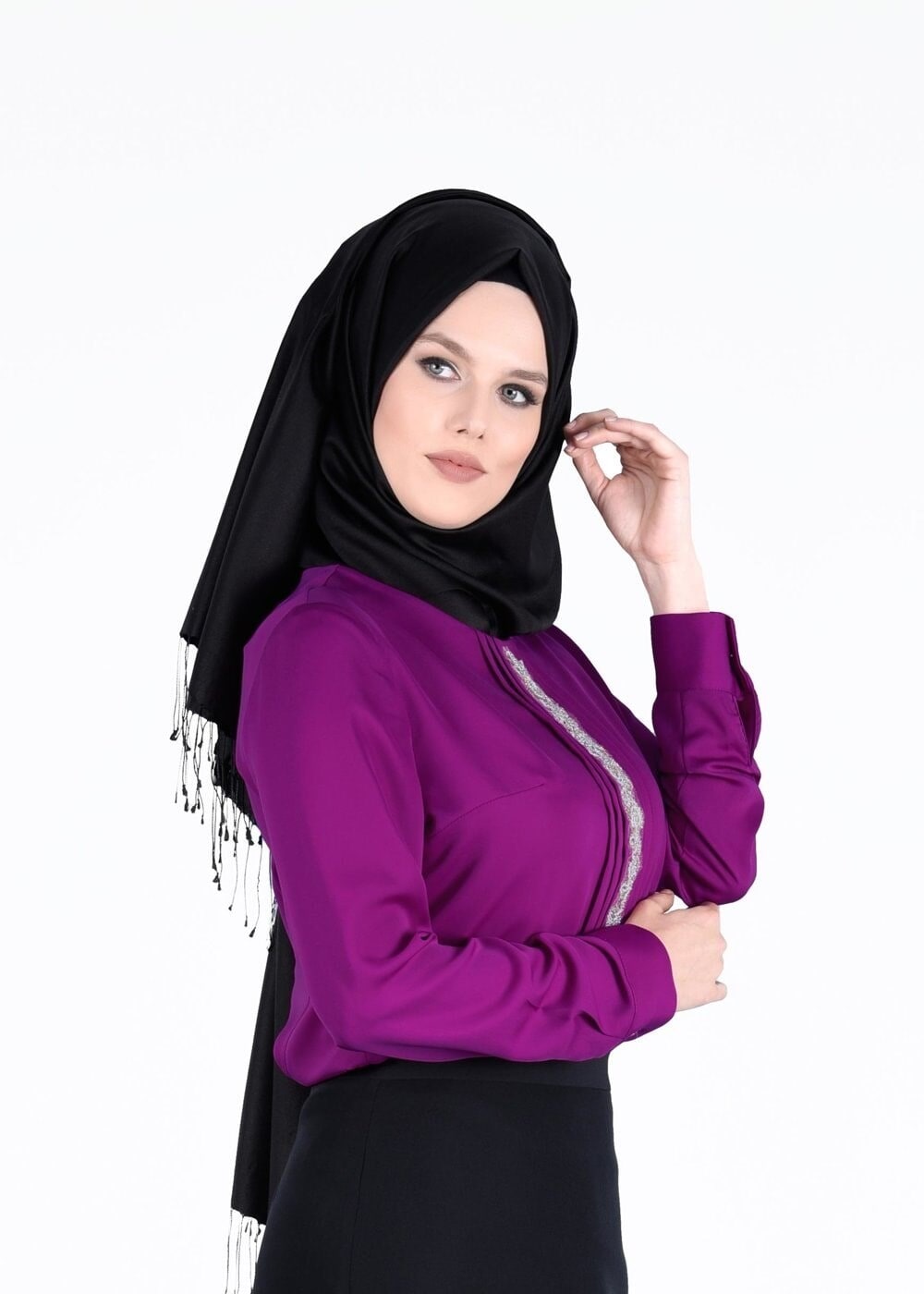 Tesettür giyim MOR NAKIŞLI BLUZ 4476 