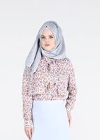 Tesettür giyim MOR YAKASI BAĞLAMA DETAYLI DESENLİ BLUZ 4627 
