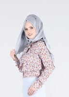 Tesettür giyim MOR YAKASI BAĞLAMA DETAYLI DESENLİ BLUZ 4627 