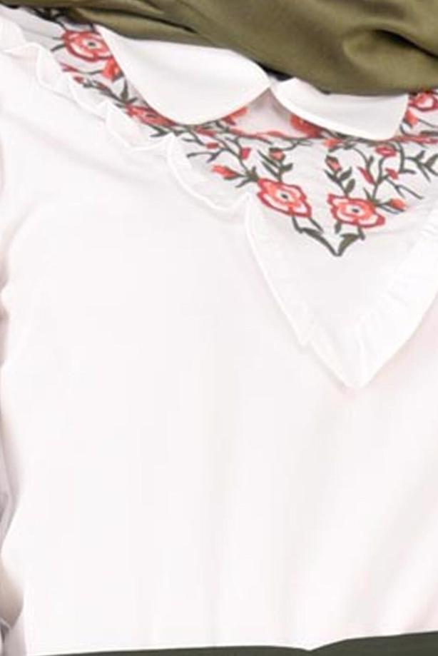 Vêtements hijab  EMBROIDERY DETAIL BLOUSE 4975  - TRENDTESETTÜR