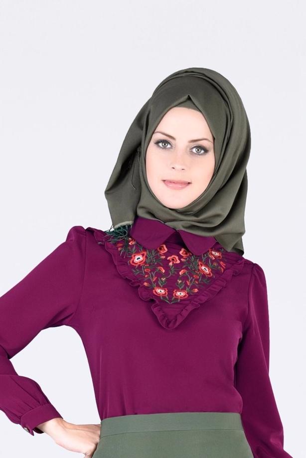 Vêtements hijab  EMBROIDERY DETAIL BLOUSE 4975  - TRENDTESETTÜR