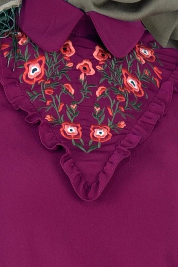 Vêtements hijab  EMBROIDERY DETAIL BLOUSE 4975  - TRENDTESETTÜR