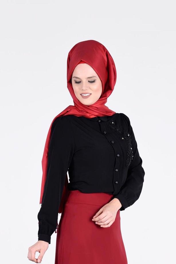 Vêtements hijab  EMBROIDERY DETAIL BUTTONED BLOUSE 5875  - TRENDTESETTÜR