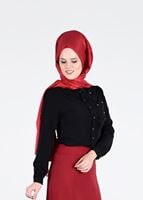 Vêtements hijab NOIR BLOUSE À BOUTONS AVEC DÉTAILS BRODÉS 5875