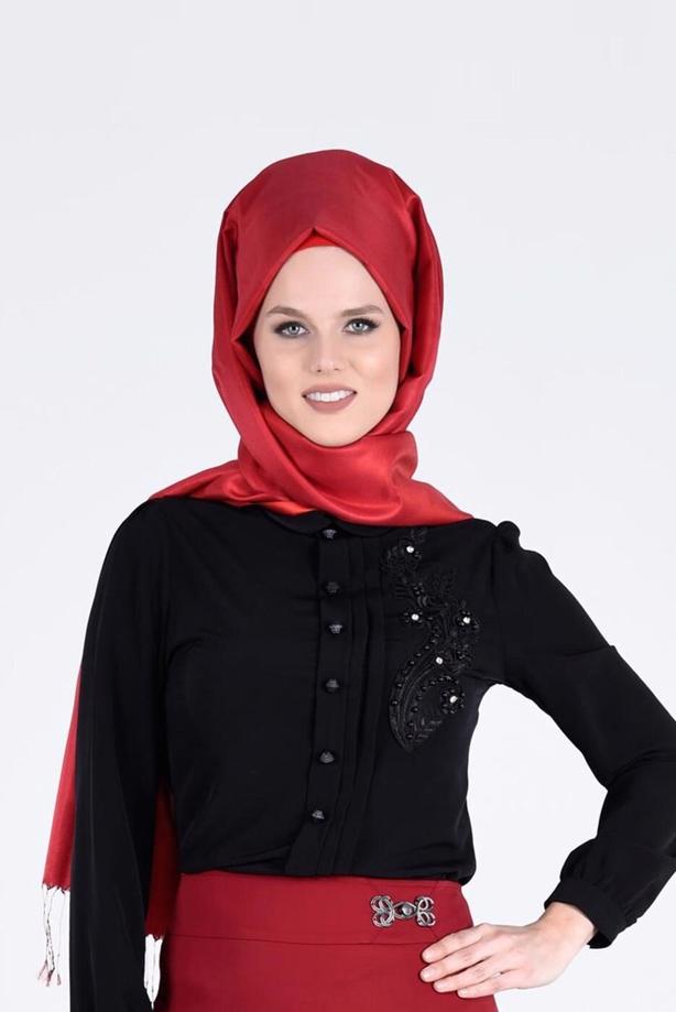 Vêtements hijab  EMBROIDERY DETAIL BUTTONED BLOUSE 5875  - TRENDTESETTÜR