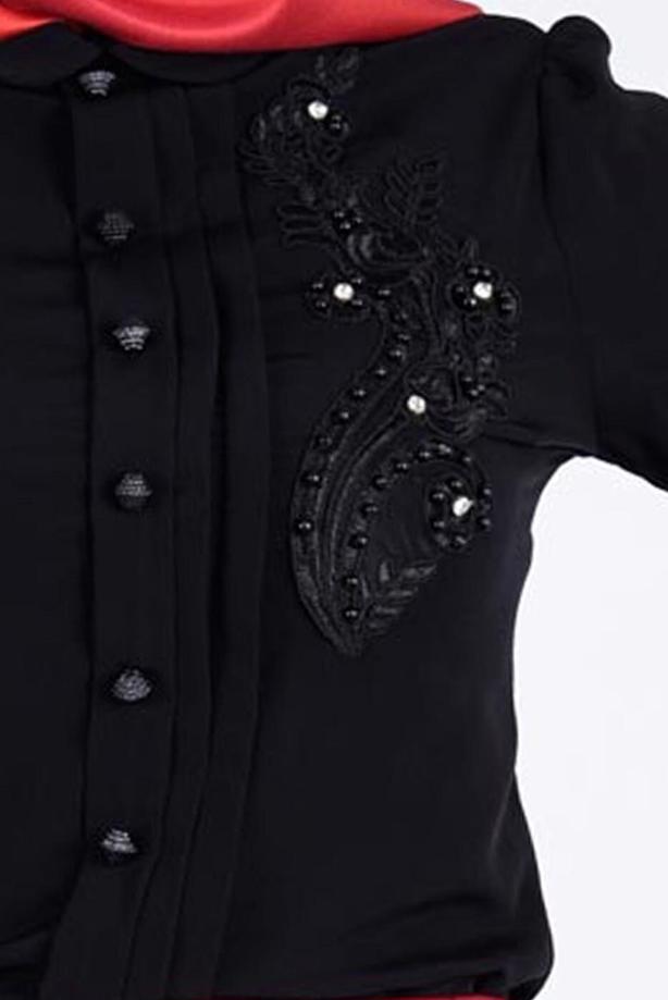 Vêtements hijab  EMBROIDERY DETAIL BUTTONED BLOUSE 5875  - TRENDTESETTÜR