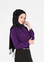 Hijab clothing PURPLE EMBROIDERY DETAIL BUTTONED BLOUSE 5875 