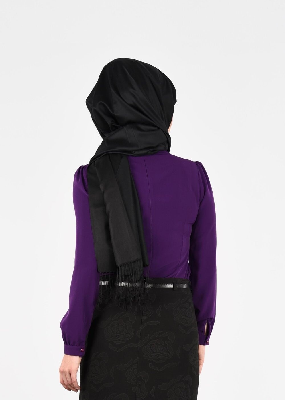 Hijab clothing PURPLE EMBROIDERY DETAIL BUTTONED BLOUSE 5875 