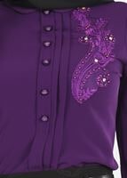 Hijab clothing PURPLE EMBROIDERY DETAIL BUTTONED BLOUSE 5875 