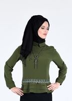 Tesettür giyim YEŞİL GÜPÜR DETAYLI BLUZ 6381 