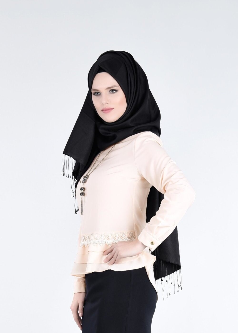 Tesettür giyim PEMBE GÜPÜR DETAYLI BLUZ 6381 