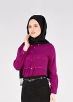 Tesettür giyim FUŞYA GÜPÜR DETAYLI BLUZ 8381 