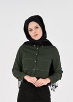 Tesettür giyim HAKİ GÜPÜR DETAYLI BLUZ 8381 