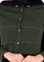 Tesettür giyim HAKİ GÜPÜR DETAYLI BLUZ 8381 