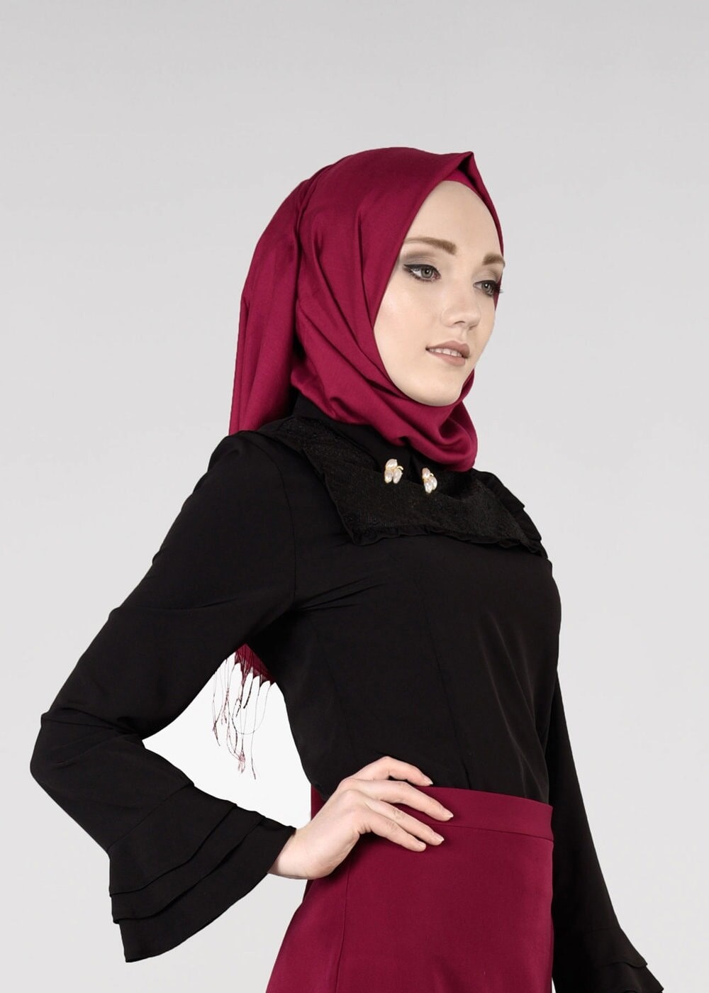 Tesettür giyim SİYAH FIRFIR DETAYLI BLUZ 9381 