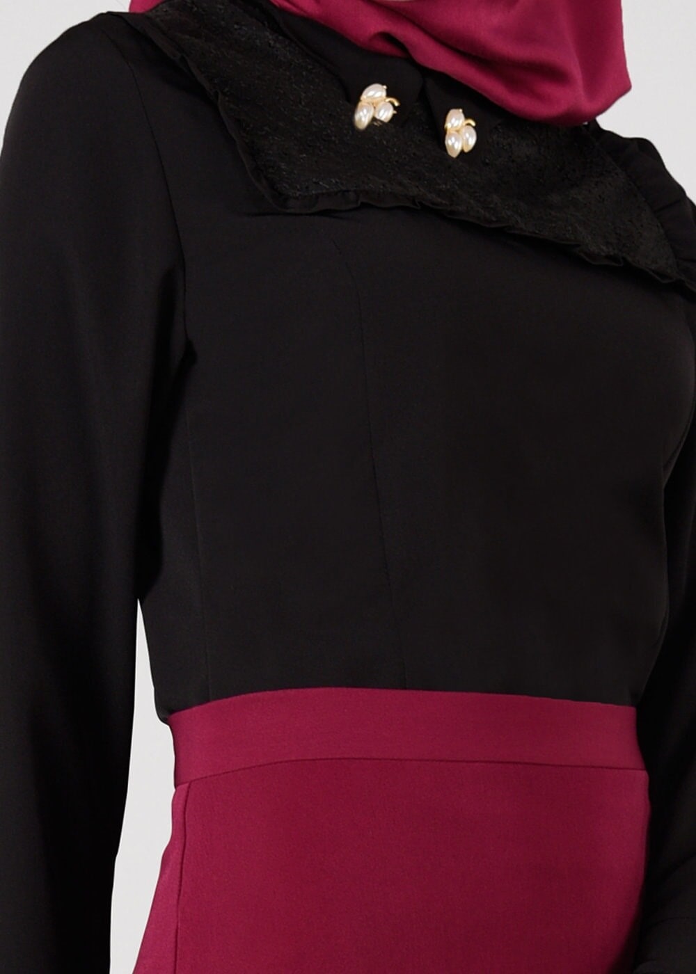 Tesettür giyim SİYAH FIRFIR DETAYLI BLUZ 9381 