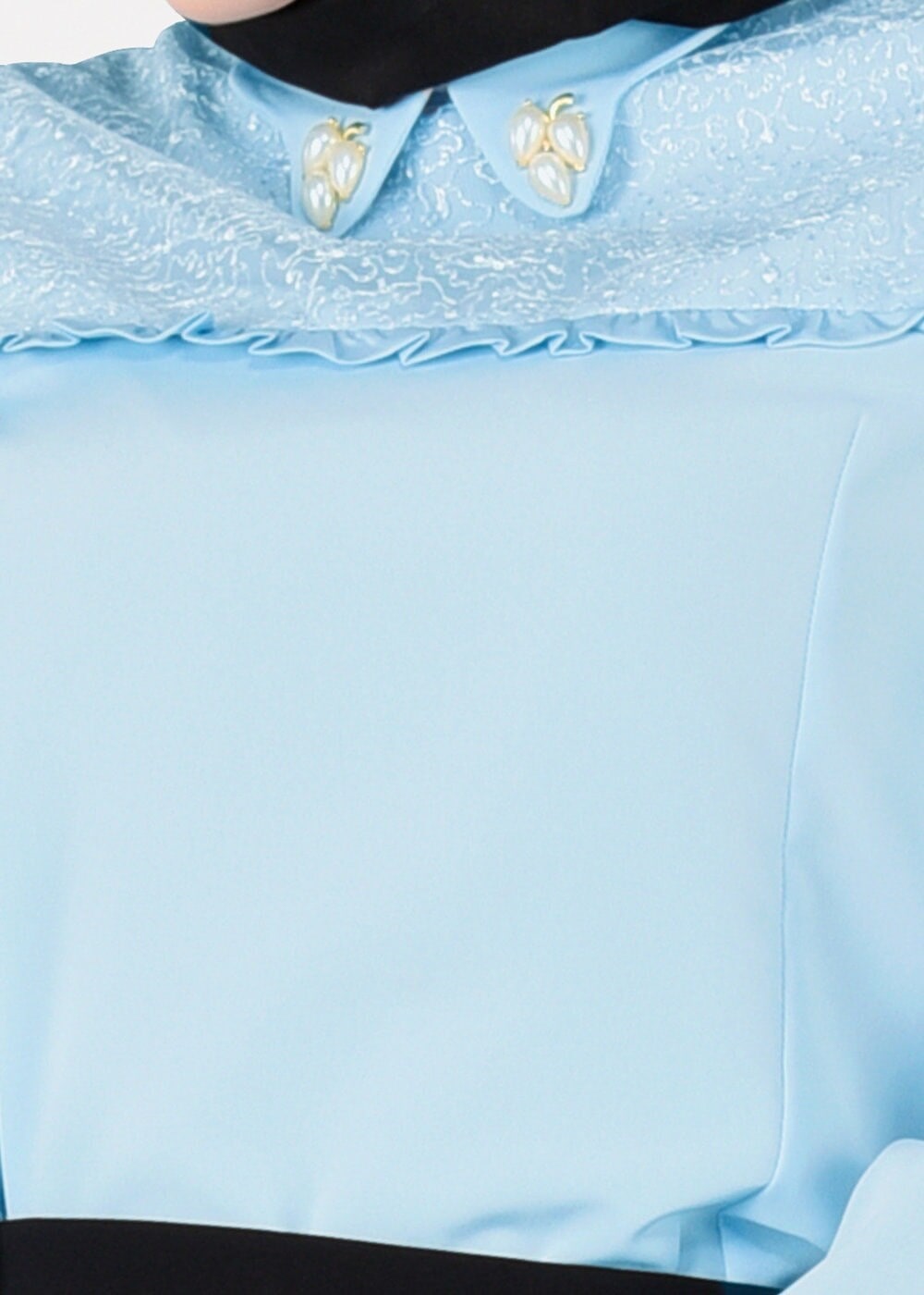 Tesettür giyim MAVİ FIRFIR DETAYLI BLUZ 9381 