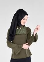 Tesettür giyim HAKİ FIRFIR DETAYLI BLUZ 9381 