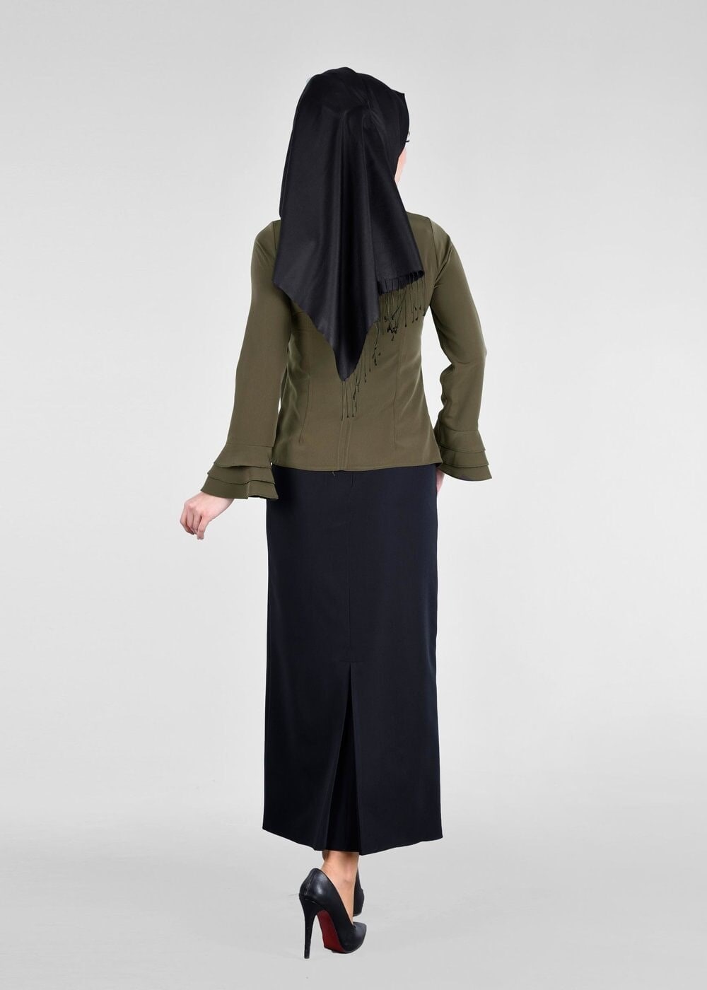 Tesettür giyim HAKİ FIRFIR DETAYLI BLUZ 9381 