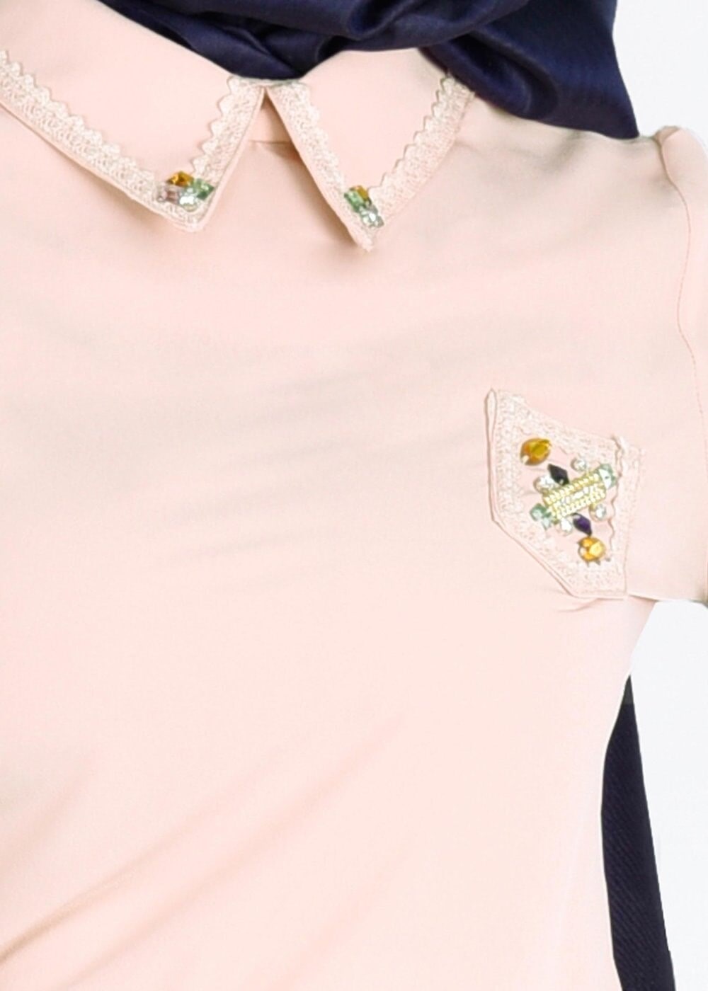 Vêtements hijab POUDRE BLOUSE À COL LAÇÉ 9770