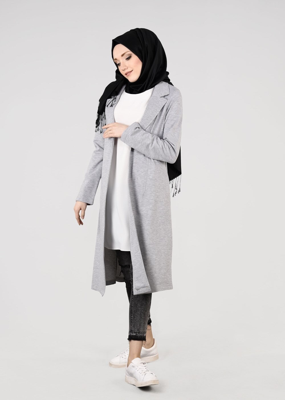 Tesettür giyim GRİ T 0821 Cep Detaylı SporTesettür Ceket-Bwest