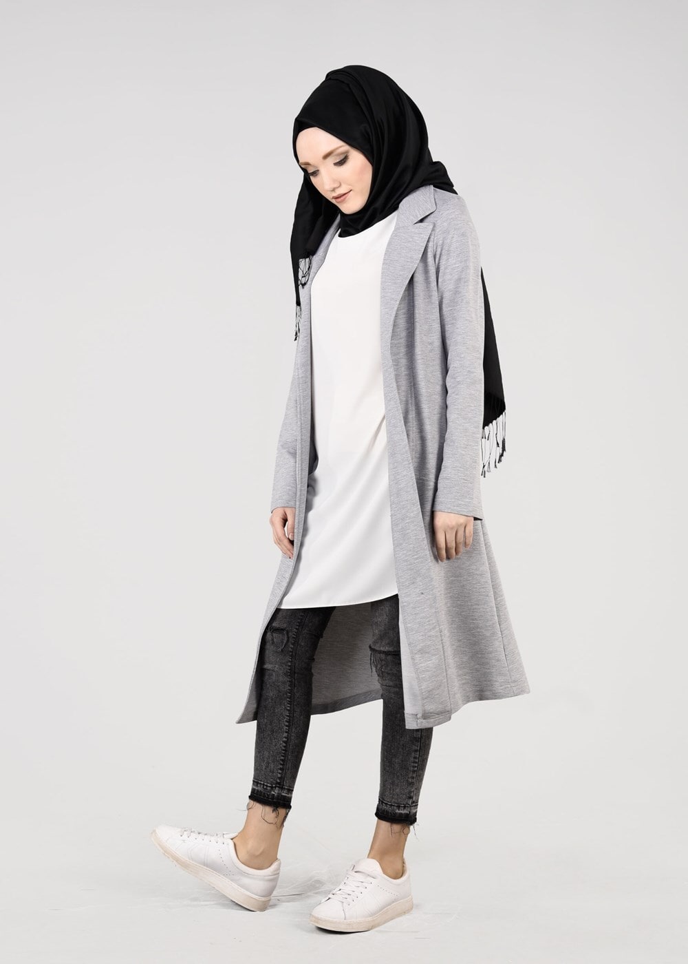 Tesettür giyim GRİ T 0821 Cep Detaylı SporTesettür Ceket-Bwest
