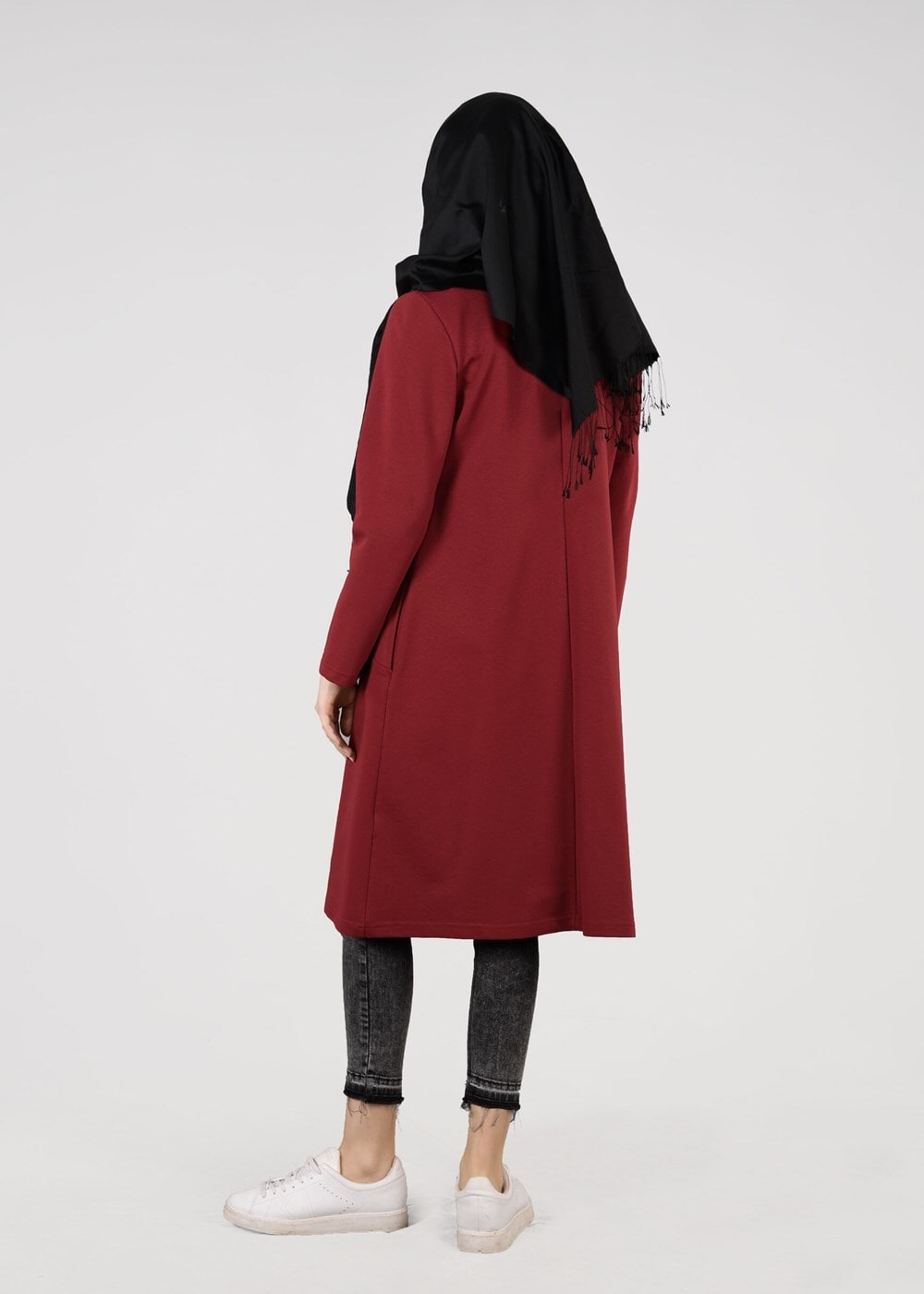 Tesettür giyim BORDO T 0821 Cep Detaylı SporTesettür Ceket-Bwest