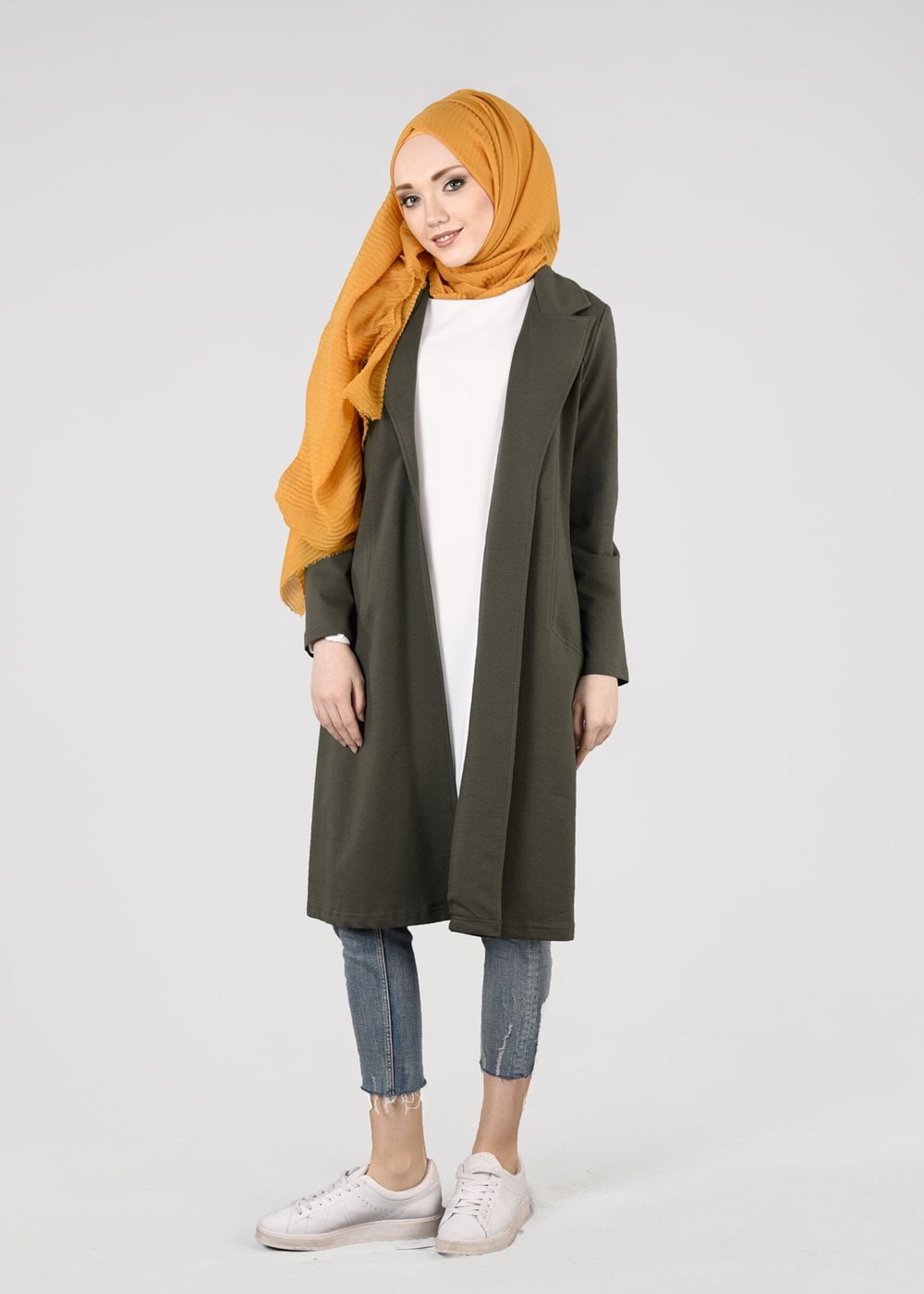 Tesettür giyim HAKİ T 0821 Cep Detaylı SporTesettür Ceket-Bwest