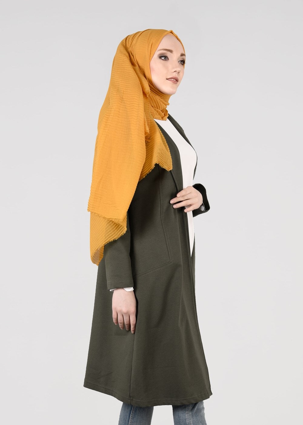 Tesettür giyim HAKİ T 0821 Cep Detaylı SporTesettür Ceket-Bwest