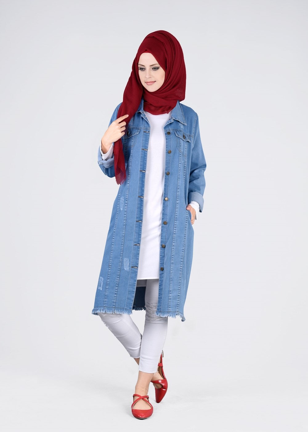 Vêtements hijab BLEU MARINE T 1985 Yılmazlar- Nakış Detaylı Ceket