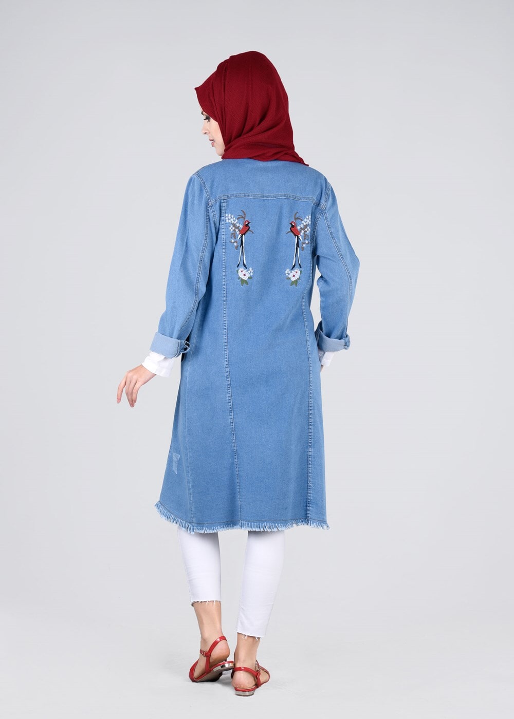 Vêtements hijab BLEU MARINE T 1985 Yılmazlar- Nakış Detaylı Ceket