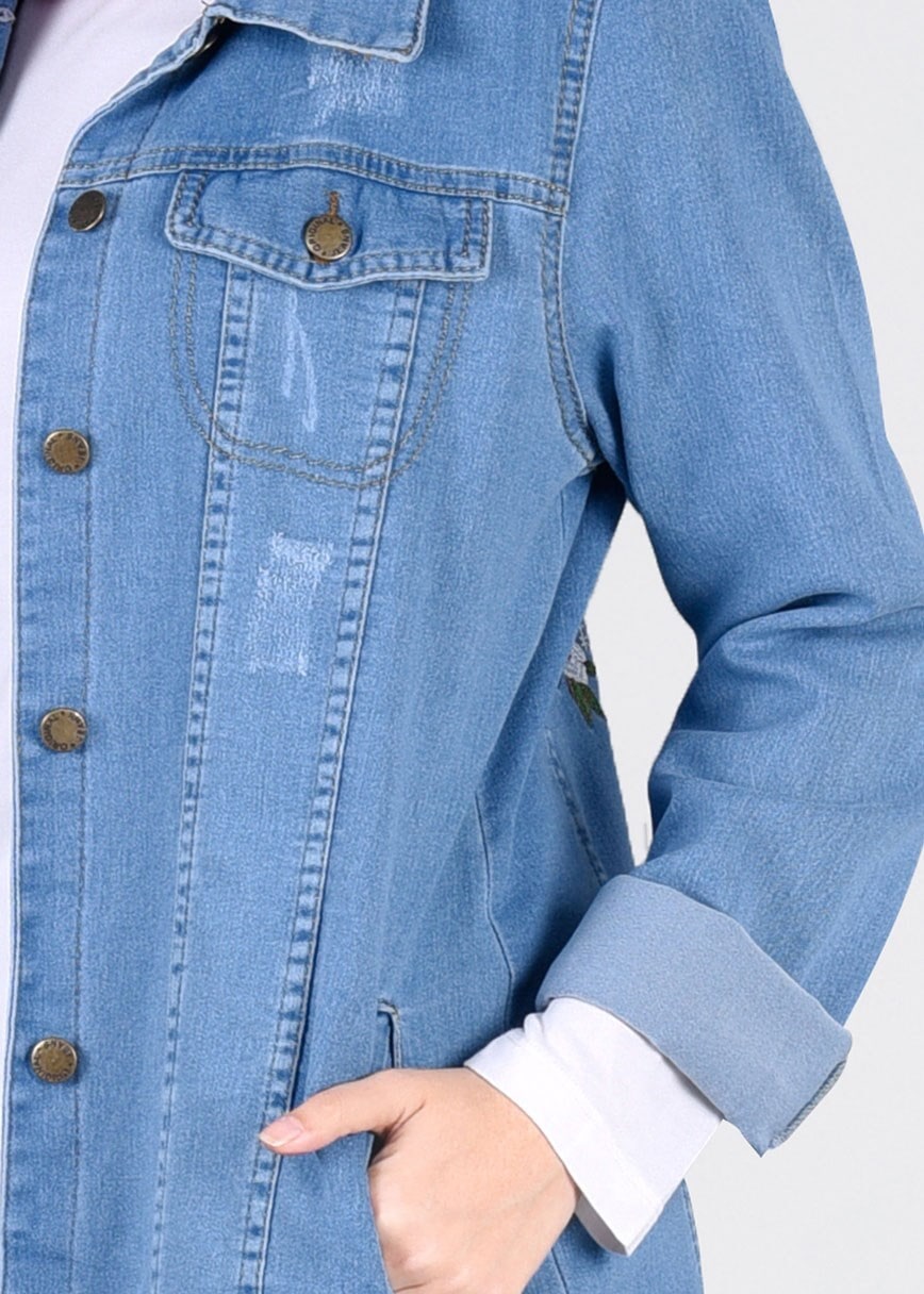 Vêtements hijab BLEU MARINE T 1985 Yılmazlar- Nakış Detaylı Ceket