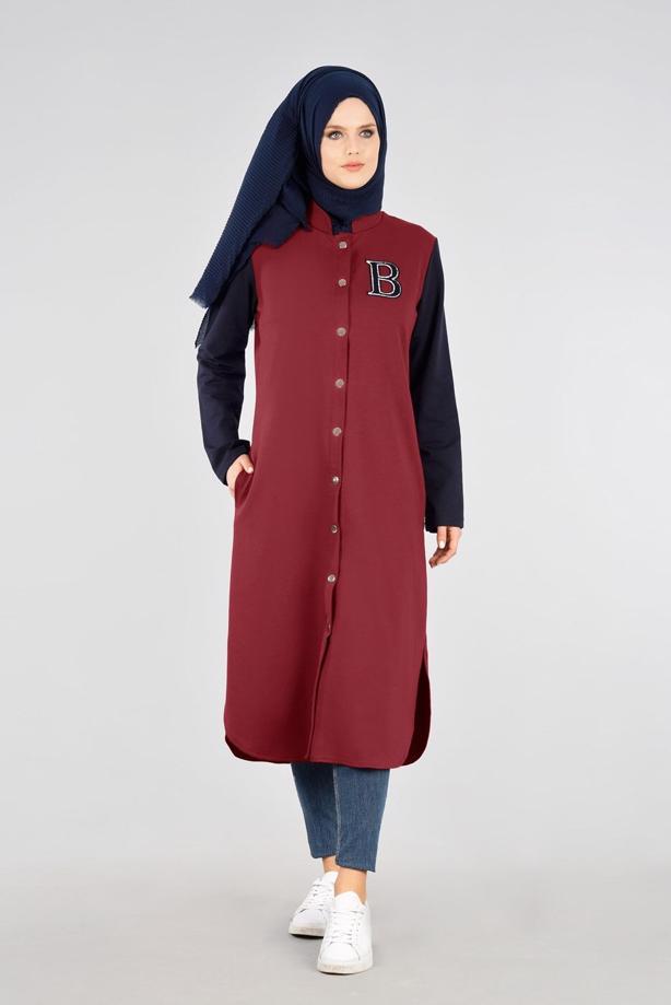 Tesettür giyim BORDO T 3911 Önden Cıtcıtlı Spor Tesettür Ceket-Bwest - TRENDTESETTÜR