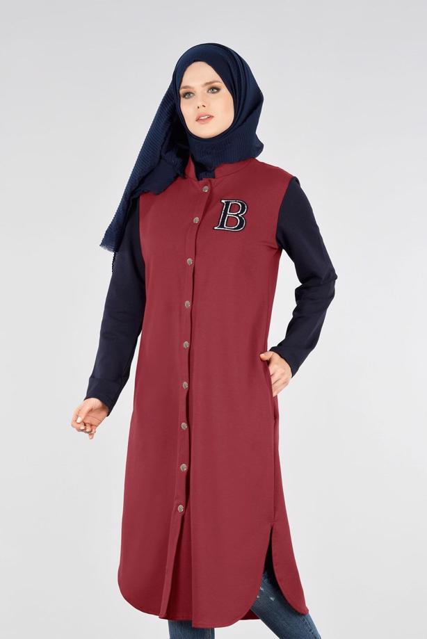 Tesettür giyim BORDO T 3911 Önden Cıtcıtlı Spor Tesettür Ceket-Bwest - TRENDTESETTÜR