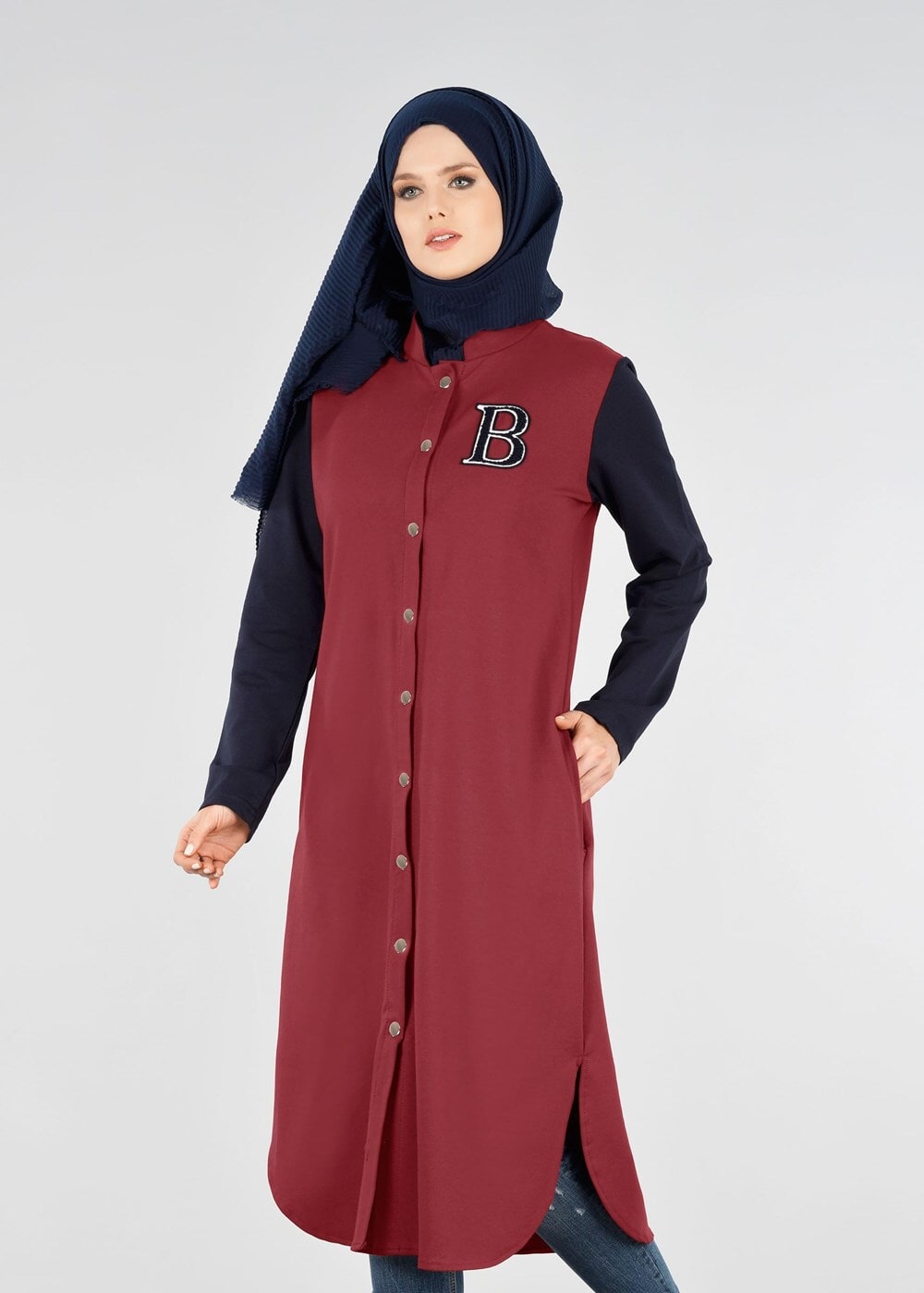 Vêtements hijab ROUGE BORDEAUX T 3911 Önden Cıtcıtlı Spor Tesettür Ceket-Bwest