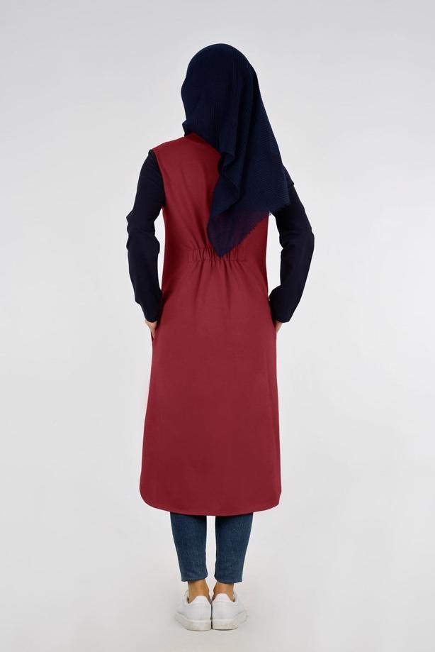 Vêtements hijab ROUGE BORDEAUX T 3911 Önden Cıtcıtlı Spor Tesettür Ceket-Bwest - TRENDTESETTÜR