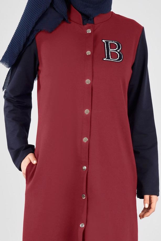 Vêtements hijab ROUGE BORDEAUX T 3911 Önden Cıtcıtlı Spor Tesettür Ceket-Bwest - TRENDTESETTÜR