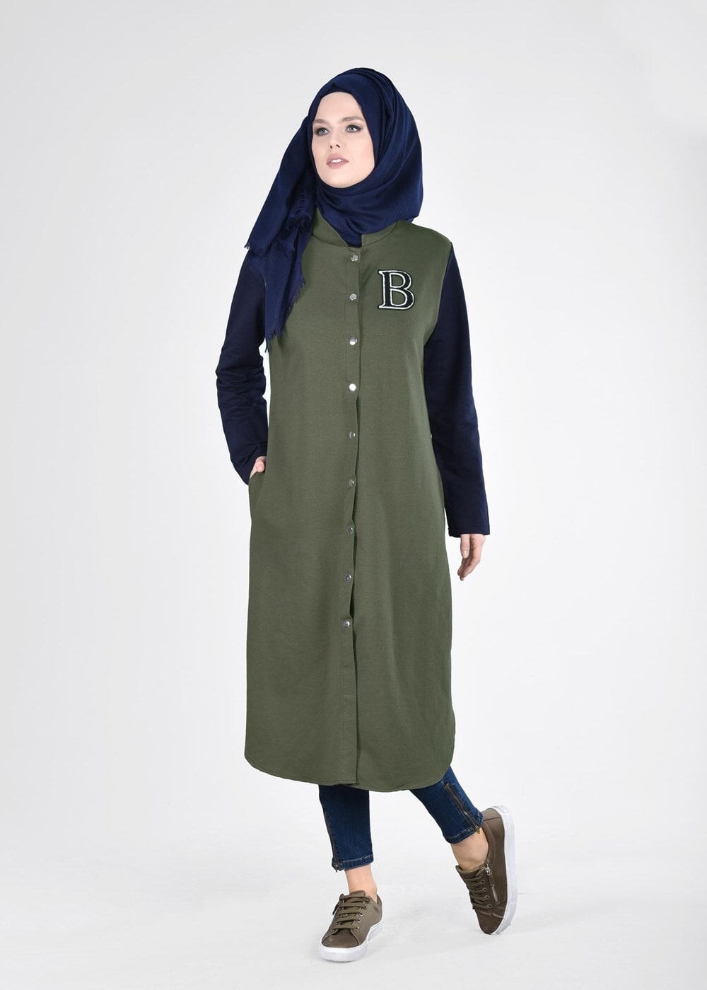Hijab clothing KHAKI T 3911 Önden Cıtcıtlı Spor Tesettür Ceket-Bwest