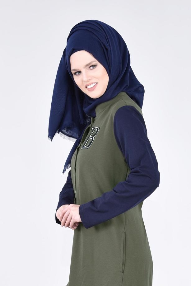 Tesettür giyim HAKİ T 3911 Önden Cıtcıtlı Spor Tesettür Ceket-Bwest - TRENDTESETTÜR