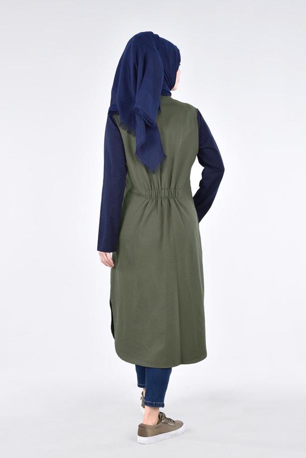 Vêtements hijab KAKI T 3911 Önden Cıtcıtlı Spor Tesettür Ceket-Bwest - TRENDTESETTÜR