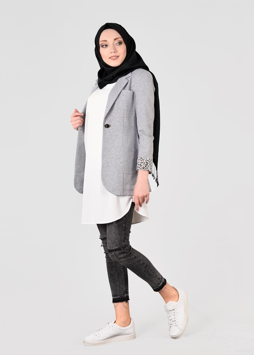 Tesettür giyim GRİ T 4368 Hilda Ceket-Alv Fashion