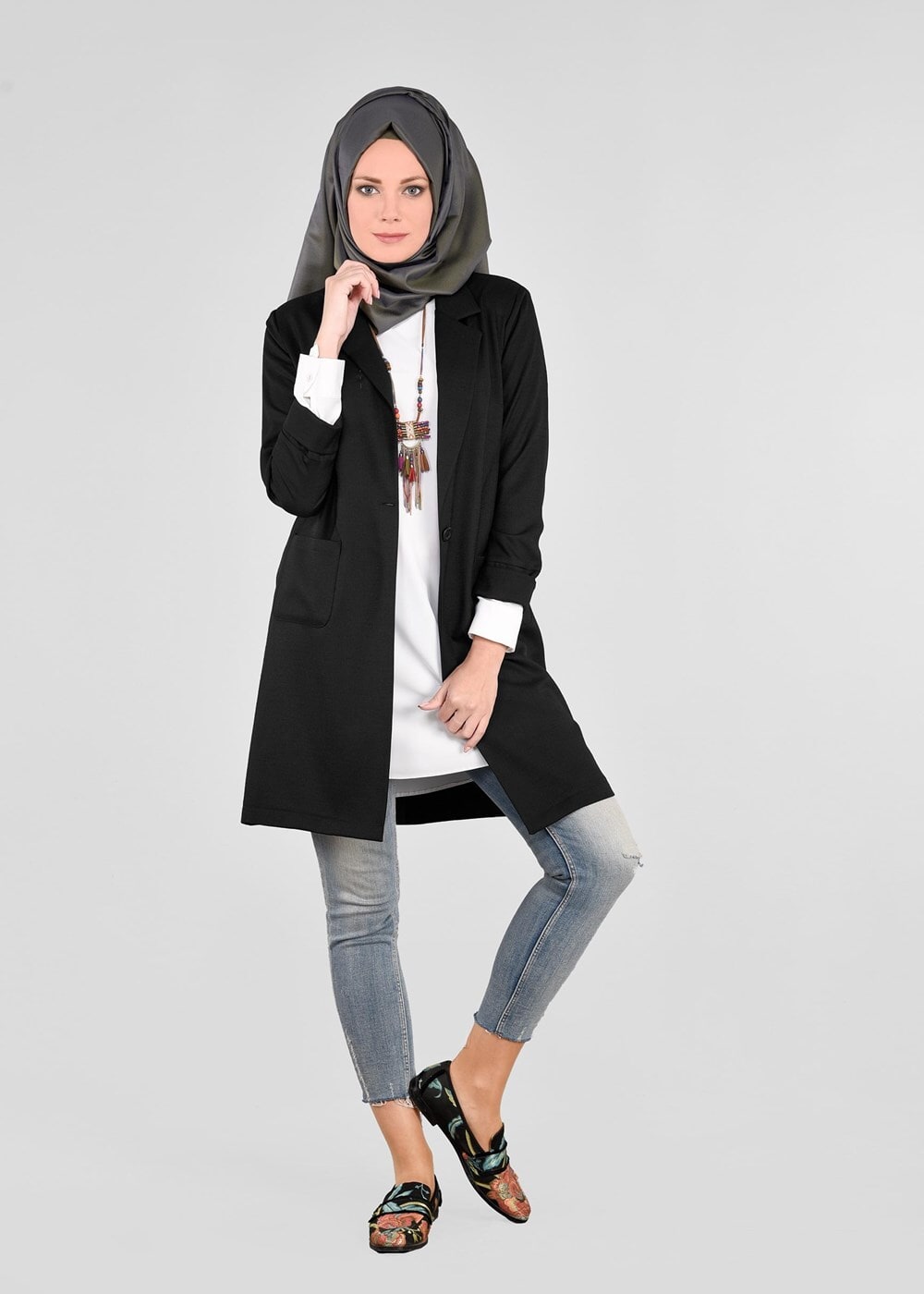 Tesettür giyim SİYAH T 4525 New Shine Tesettür Ceket -Alv Fashion