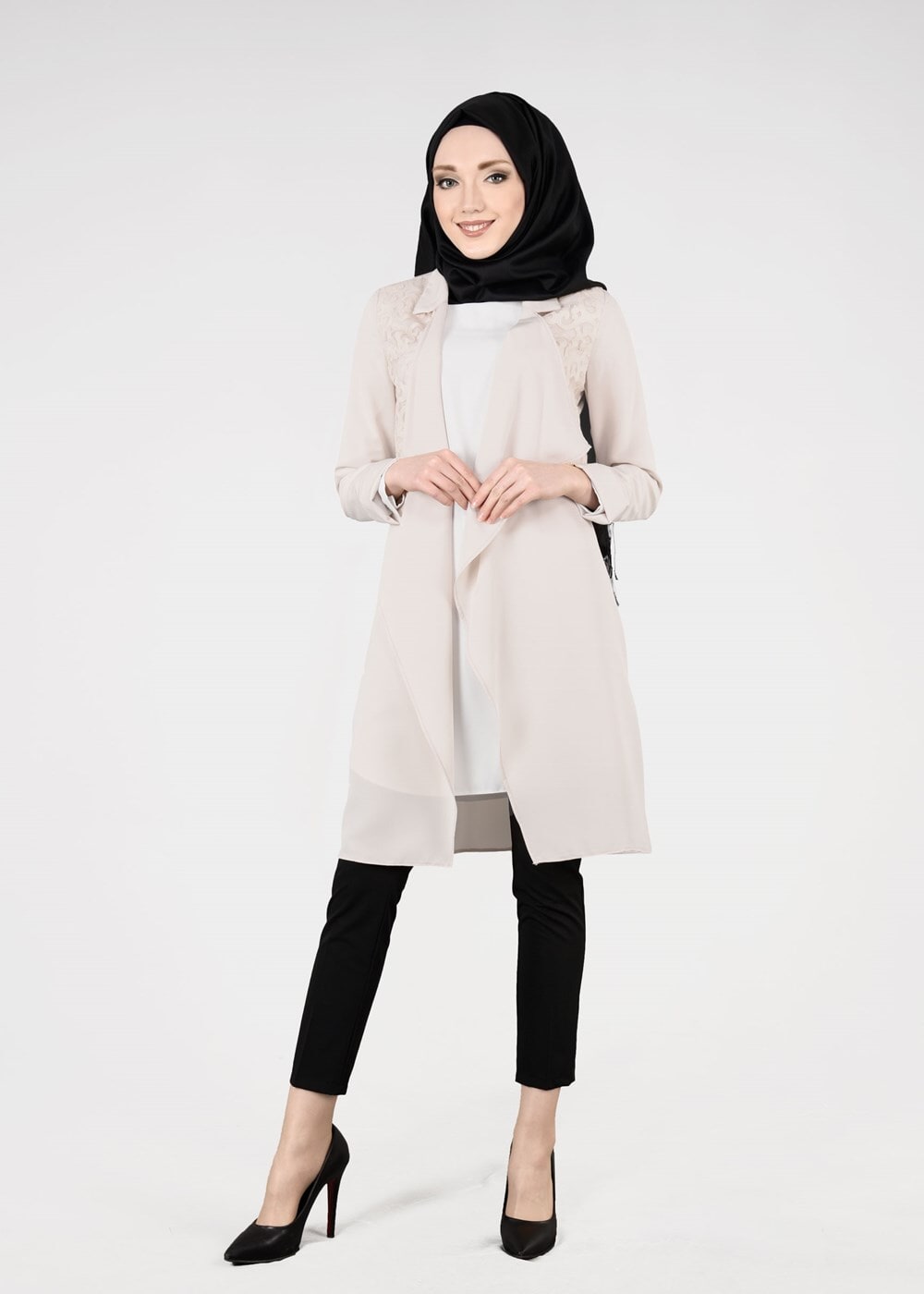 Tesettür giyim BEJ T 4528 Criss Tesettür Ceket-Alv Fashion