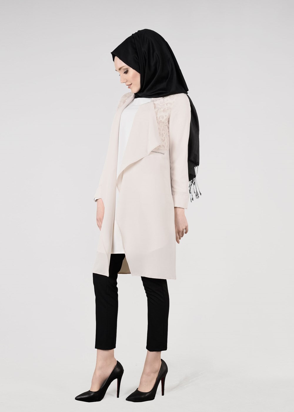 Tesettür giyim BEJ T 4528 Criss Tesettür Ceket-Alv Fashion